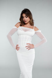 WHITE MESH MAXI DRESS